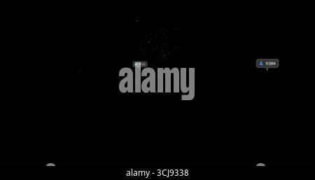 Displaying green badge 3725 emitting white dots on black interface, blue user icon 9364, copy space Stock Photo