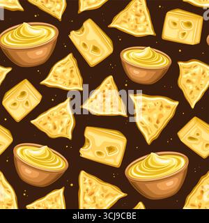 Vector Cheesy Nachos seamless pattern, repeating background with cut out illustrations of homemade nachos with melted cheese for wrapping paper, squar Stock Vector