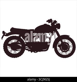 Vintage motorcycle silhouette with spoked wheels and engine details dark brown Stock Vector