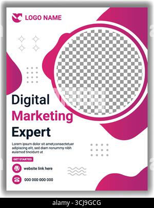 Professional Marketing Expert Flyer Layout  Modern Pink and White Social Media Banner Design Stock Vector