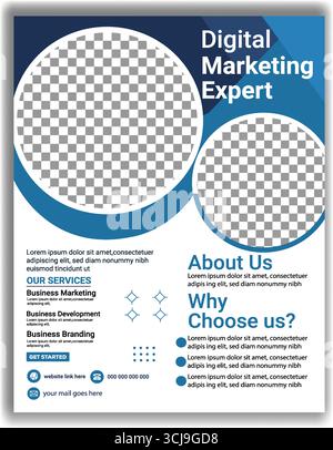 Creative Digital Marketing Agency Flyer Template Black and Blue Corporate Business Promotion Vector Design Stock Vector