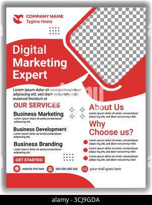 Creative Digital Marketing Agency Flyer Template  Red Corporate Business Branding & Promotion Vector Design Stock Vector