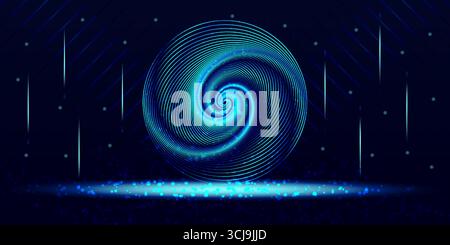 Abstract glowing spiral sphere with futuristic light trails and digital energy effect, perfect for technology, sci-fi, and modern design projects. Stock Vector