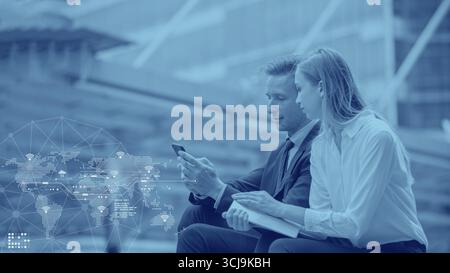 Business people with smartphone worldwide online 5G, 6G connection Business digital advance technology connectivity background concept Stock Photo