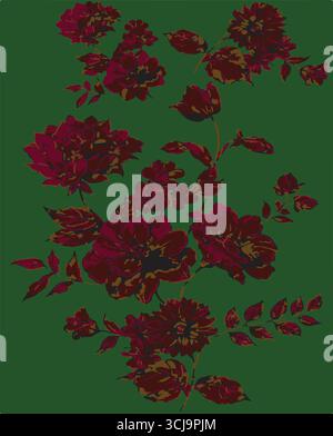 Big flowers pattern, upscale floral pattern. graphical textures floral, trendy colors pattern , flowers background with leaves. vector illustration Stock Vector