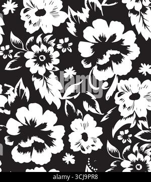 Big flowers pattern, upscale floral pattern. graphical textures floral, trendy colors pattern , flowers background with leaves. vector illustration Stock Vector