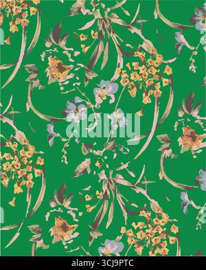 Big flowers pattern, upscale floral pattern. graphical textures floral, trendy colors pattern , flowers background with leaves. vector illustration Stock Vector