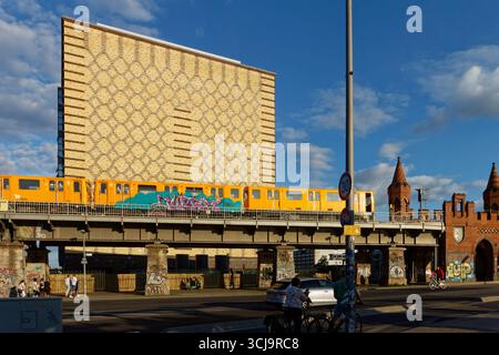 Subway (U-bahn) bridge over the street and river Spree Stock Photo