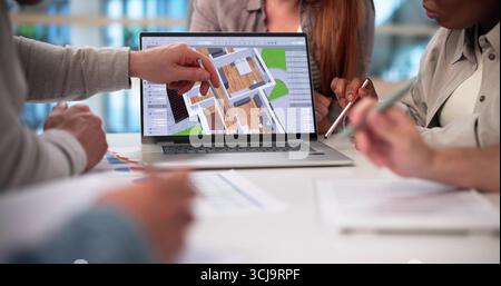 Professional Team Using CAD Software For Real Estate Property Remodel Stock Photo