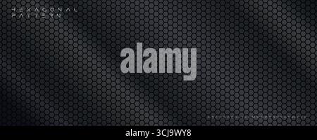 Dark Wavy Hexagon Grid Background with Futuristic Font Logo Alphabet. Honeycomb Wave Pattern Digital Geometric Texture For AI, Digital, Science Stock Vector