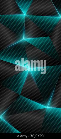 Carbon fiber smartphone wallpaper. Low poly abstract geometric background, triangle. Concept innovation. Gray cyan blue low poly triangles background. Stock Vector