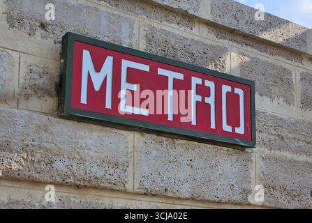 Iconic Paris Metro Sign Displaying Public Transport in France Stock Photo