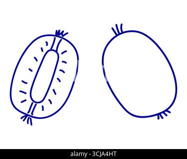 Kiwi and half of kiwi in doodle style on white background. Tropical fruit illustration. Stock Vector