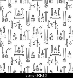 Tool pattern with hand-drawn style on white background, ideal for construction themes vector Stock Vector