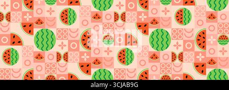 Watermelon abstract geometric pattern in minimalism style. Natural organic shapes of plants and berries, eco farming. Stock Vector