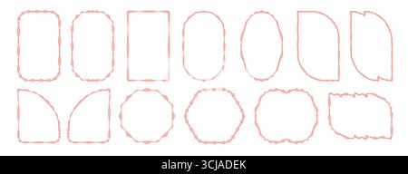Set of decorative frames with wavy lines and patterns. Trendy vintage fancy frames for wedding invitations, birthday cards, prints. Stock Vector