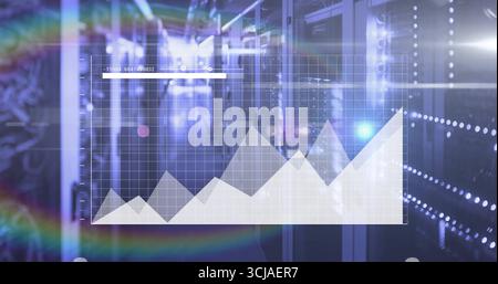 Displaying grid chart overlay in data center hallway, with server racks and LED indicators Stock Photo