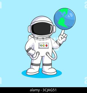 Cute Astronaut Balancing Earth Space Exploration and Global Awareness Vector Illustration Cartoon Stock Vector