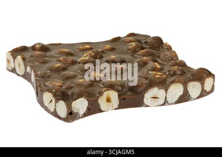 handmade broken chocolate with hazelnuts isolated on white background Stock Photo