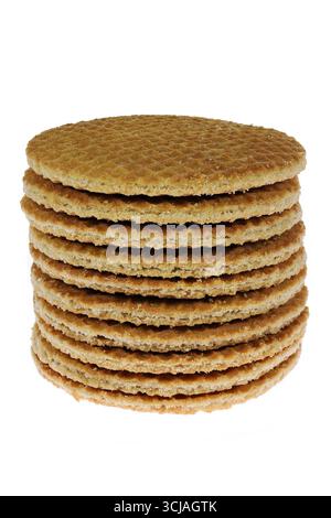 traditional Dutch stroopwafels (syrup waffles) isolated on white background Stock Photo