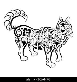 wolf animal with floral ornament decoration for decorative or tattoo Stock Vector