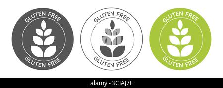Set Gluten free icons, dietary food badge. Minimal line grain organic design. Gluten free sign or stamp. Wheat symbol. Vector illustration Stock Vector