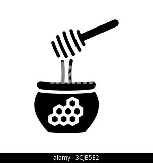 A classic vector silhouette of a pot of honey with a honey dipper, symbolizing organic food, nature, and sweetness. This icon is perfect for designs r Stock Vector