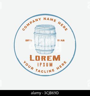 Wooden Barrel Keg Vat for Craft Beer Brewing Brewery Badge Emblem Label Logo Design Inspiration Stock Vector