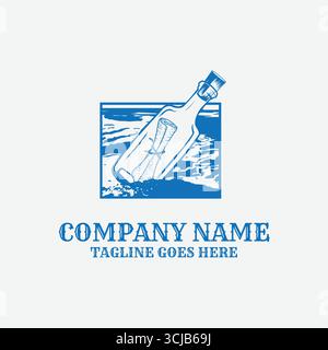 Floating Message in a Bottle on Beach River Creek Lake Sea Logo Design Vector Stock Vector