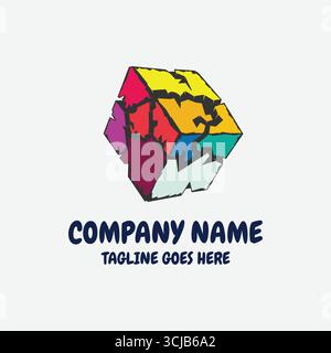 Colorful Square Cube Box Stone Rock Illustration Logo Design Inspiration Stock Vector
