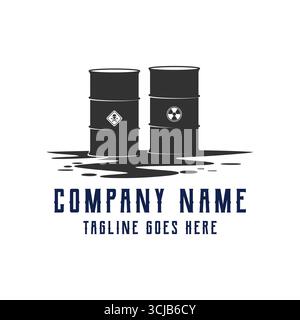 Vintage Retro Radioactive Chemical Toxic Waste Barrels Illustration Logo Design Vector Stock Vector