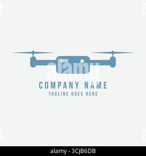 Simple Minimalist Flying Drone for Video Record Delivery Goods or Military Weapons Arms Technology Logo design Inspiration Stock Vector