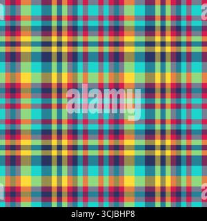 Vibrant plaid pattern featuring intersecting colorful lines forming squares. Versatile for backgrounds, textiles, or graphic design projects. Adds a t Stock Vector