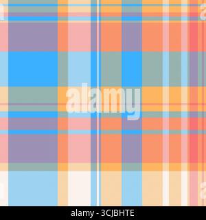 Tie check tartan pattern, dining plaid textile seamless. Hispanic fabric texture background vector in cyan and orange colors palette. Stock Vector