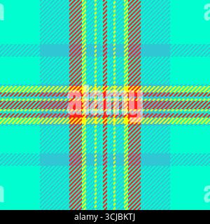 Vibrant, patterned texture featuring interlaced lines of red, yellow, and turquoise. Ideal for backgrounds, textiles, and Scottishthemed designs. Stock Vector