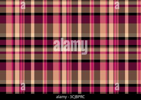 Pink tartan check seamless, small background texture textile. Outfit pattern fabric plaid vector in orange and pink colors palette. Stock Vector