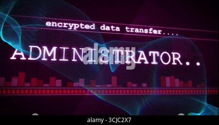 Displaying encrypted data transfer and ADMIN label on admin UI with wave red histogram progress bar Stock Photo
