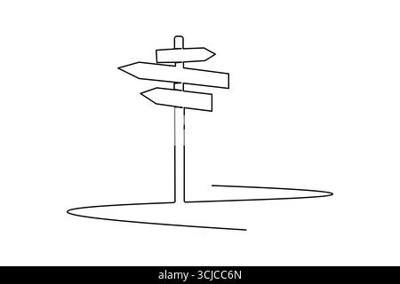 One line drawing of road directional signpost with arrows showing travel and navigation directions Stock Vector