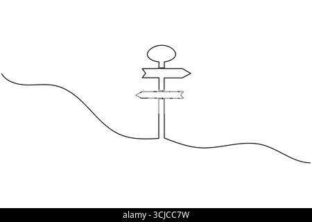 One line drawing of road directional signpost with arrows showing travel and navigation directions Stock Vector
