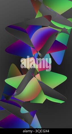Abstract geometric shapes with vibrant hues of green, blue, and red create a dynamic pattern against a dark background. Perfect for digital design or Stock Photo