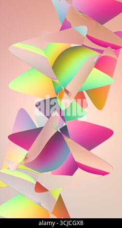 A vibrant abstract image featuring overlapping geometric shapes in shades of pink, yellow, green, and blue. Perfect for backgrounds, NFT art, or digit Stock Photo