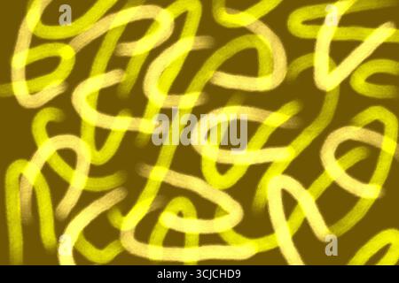 A dynamic abstract design featuring wavy yellow lines set against a deep brown background. The chaotic and undulating patterns create a vibrant, organ Stock Photo