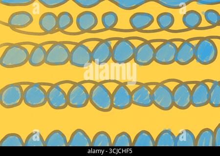 An abstract illustration featuring blue and yellow geometric patterns. The art showcases rhythmic optical effects, creating a vibrant and dynamic visu Stock Photo
