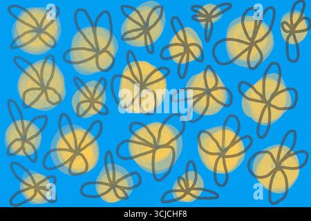 This illustration showcases an abstract geometric pattern in optical art style, featuring flowing blue and yellow lines creating a rhythmic and harmon Stock Photo