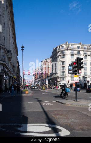 Oxford Street - a major road in Central London with shops in the Borough of Camden. Stock Photo