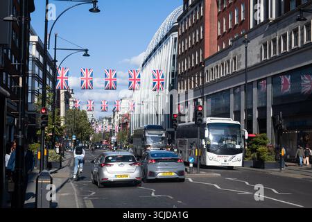 Oxford Street - a major road in Central London with shops in the Borough of Camden. Stock Photo