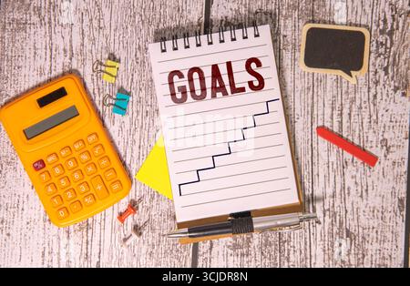 Goals Concept. Chart with keywords and icons. The meeting at the white office table Stock Photo