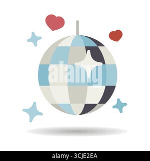 Disco ball, Party element isolated icon. Vector illustration, romance elements. Sticker, patch, badge, card for marriage, valentine Stock Vector
