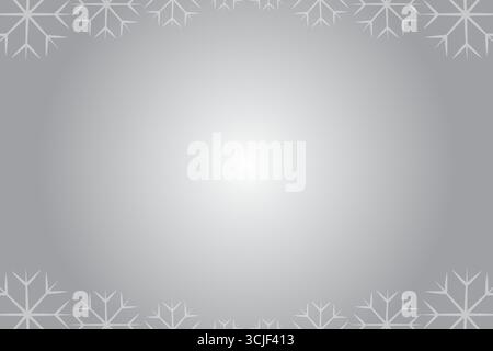 A minimalist design featuring a light grey gradient background with a decorative border of white snowflakes adorning the top and bottom edges. Stock Vector