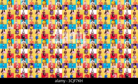 Infinite mosaic of happy people using the mobile phone Stock Photo